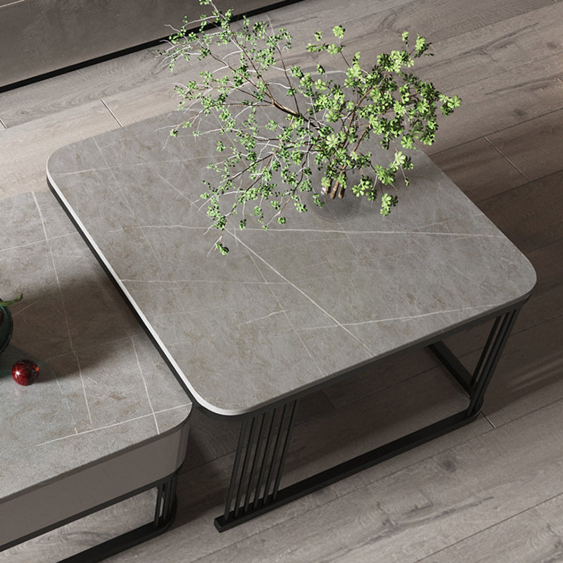 Square Nesting Coffee Table Set Slate Frame Coffee Cocktail Table with Drawer Clearhalo 'Coffee & Accent Tables' 'Coffee Tables' 'coffee_tables' 'furn' 'furn_coffee_tables' 'Furniture' 'Living Room Furniture' 6289876