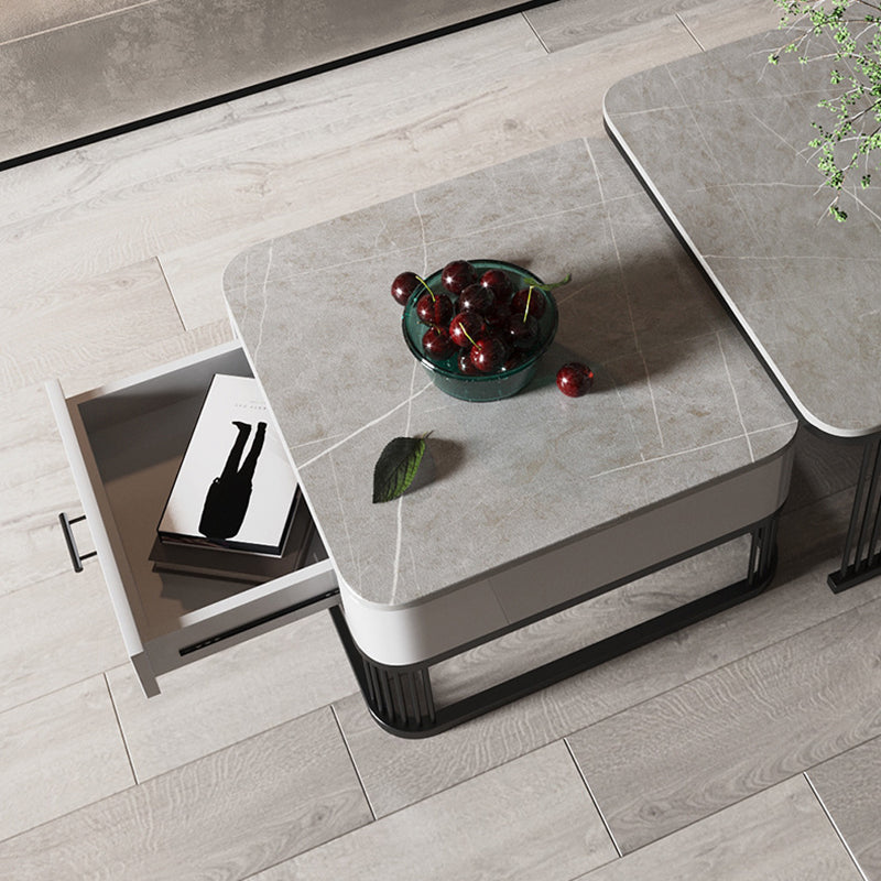 Square Nesting Coffee Table Set Slate Frame Coffee Cocktail Table with Drawer Clearhalo 'Coffee & Accent Tables' 'Coffee Tables' 'coffee_tables' 'furn' 'furn_coffee_tables' 'Furniture' 'Living Room Furniture' 6289877