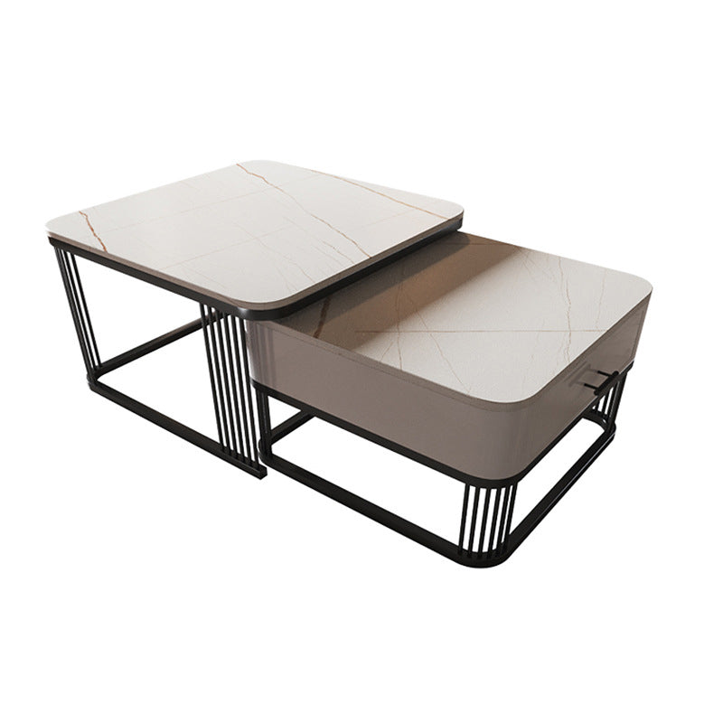 Square Nesting Coffee Table Set Slate Frame Coffee Cocktail Table with Drawer White Gold Clearhalo 'Coffee & Accent Tables' 'Coffee Tables' 'coffee_tables' 'furn' 'furn_coffee_tables' 'Furniture' 'Living Room Furniture' 6289879