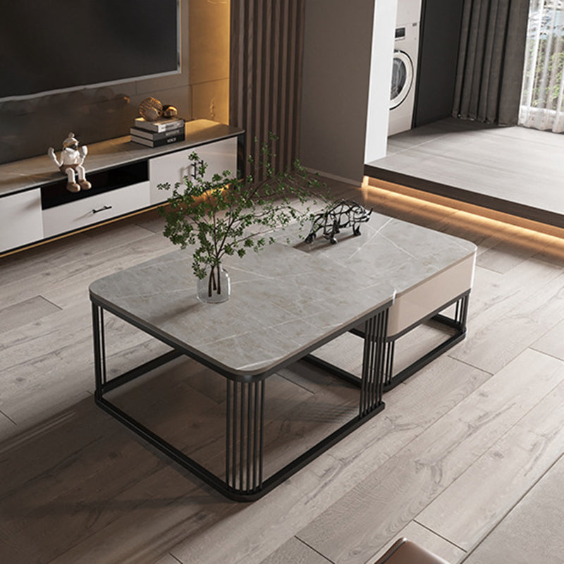 Square Nesting Coffee Table Set Slate Frame Coffee Cocktail Table with Drawer Clearhalo 'Coffee & Accent Tables' 'Coffee Tables' 'coffee_tables' 'furn' 'furn_coffee_tables' 'Furniture' 'Living Room Furniture' 6289883