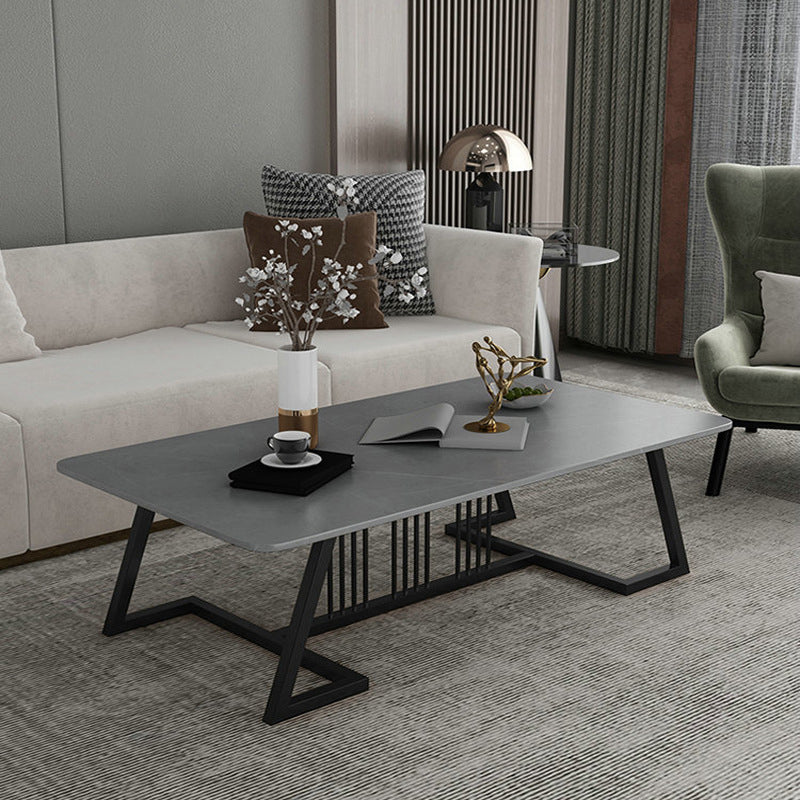 Rectangular Slate 1 Single Coffee Table 17.7-In High Frame Cocktail Table Gray Clearhalo 'Coffee & Accent Tables' 'Coffee Tables' 'coffee_tables' 'furn' 'furn_coffee_tables' 'Furniture' 'Living Room Furniture' 6289901
