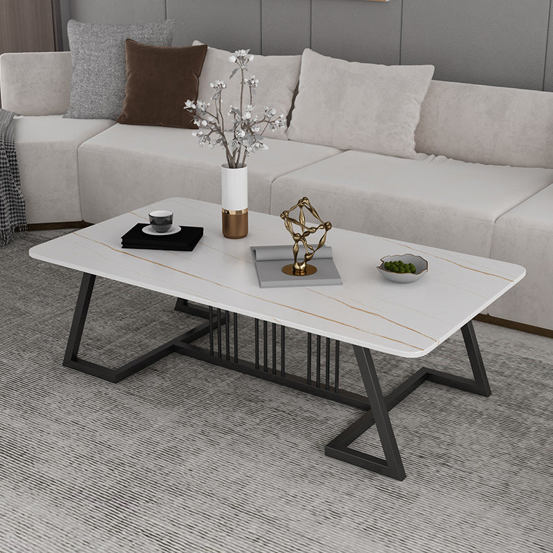 Rectangular Slate 1 Single Coffee Table 17.7-In High Frame Cocktail Table White Gold Clearhalo 'Coffee & Accent Tables' 'Coffee Tables' 'coffee_tables' 'furn' 'furn_coffee_tables' 'Furniture' 'Living Room Furniture' 6289902