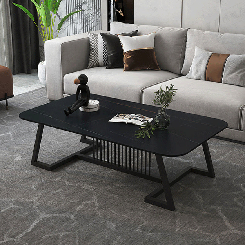 Rectangular Slate 1 Single Coffee Table 17.7-In High Frame Cocktail Table Black Gold Clearhalo 'Coffee & Accent Tables' 'Coffee Tables' 'coffee_tables' 'furn' 'furn_coffee_tables' 'Furniture' 'Living Room Furniture' 6289904