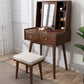 Modern 2-Drawers Solid Wood Dressing Table Mirror Makeup Table Makeup Vanity & Mirror & Stools Walnut Clearhalo 'Bedroom Furniture' 'furn' 'furn_makeup_vanities' 'Furniture' 'Makeup Vanities' 'makeup_vanities' 6289923