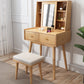 Modern 2-Drawers Solid Wood Dressing Table Mirror Makeup Table Makeup Vanity & Mirror & Stools Natural Clearhalo 'Bedroom Furniture' 'furn' 'furn_makeup_vanities' 'Furniture' 'Makeup Vanities' 'makeup_vanities' 6289924