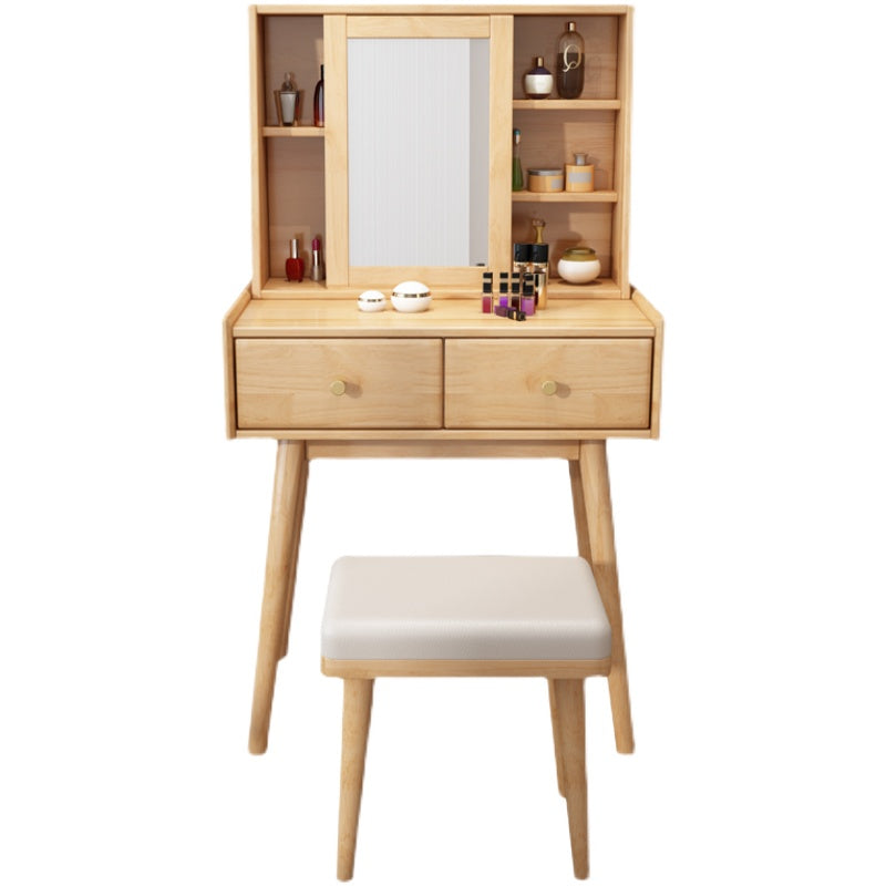 Modern 2-Drawers Solid Wood Dressing Table Mirror Makeup Table Clearhalo 'Bedroom Furniture' 'furn' 'furn_makeup_vanities' 'Furniture' 'Makeup Vanities' 'makeup_vanities' 6289927
