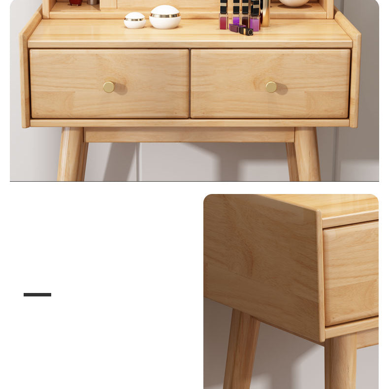 Modern 2-Drawers Solid Wood Dressing Table Mirror Makeup Table Clearhalo 'Bedroom Furniture' 'furn' 'furn_makeup_vanities' 'Furniture' 'Makeup Vanities' 'makeup_vanities' 6289928