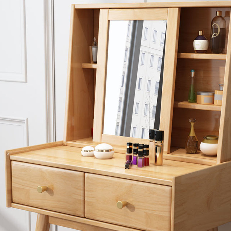 Modern 2-Drawers Solid Wood Dressing Table Mirror Makeup Table Clearhalo 'Bedroom Furniture' 'furn' 'furn_makeup_vanities' 'Furniture' 'Makeup Vanities' 'makeup_vanities' 6289929