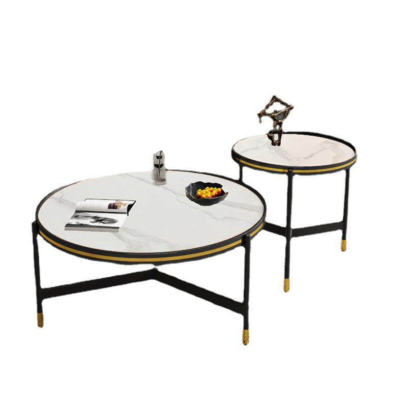 Round Slate 3 Legs Coffee Cocktail Table 2-Piece Coffee Table Set Clearhalo 'Coffee & Accent Tables' 'Coffee Tables' 'coffee_tables' 'furn' 'furn_coffee_tables' 'Furniture' 'Living Room Furniture' 6290014
