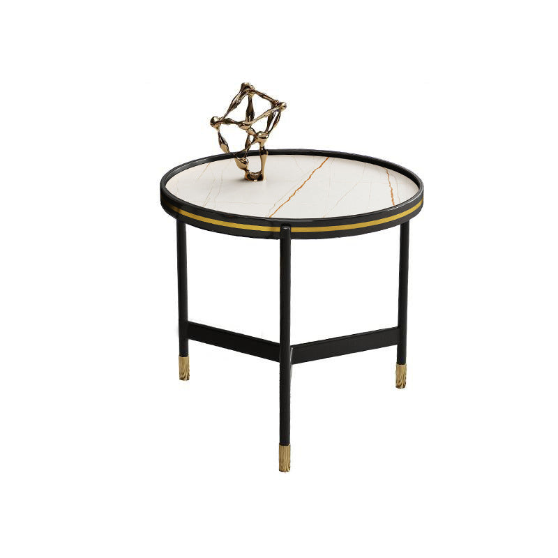 Round Slate 3 Legs Coffee Cocktail Table 2-Piece Coffee Table Set 19.7"L x 19.7"W x 19.7"H White Gold Clearhalo 'Coffee & Accent Tables' 'Coffee Tables' 'coffee_tables' 'furn' 'furn_coffee_tables' 'Furniture' 'Living Room Furniture' 6290015
