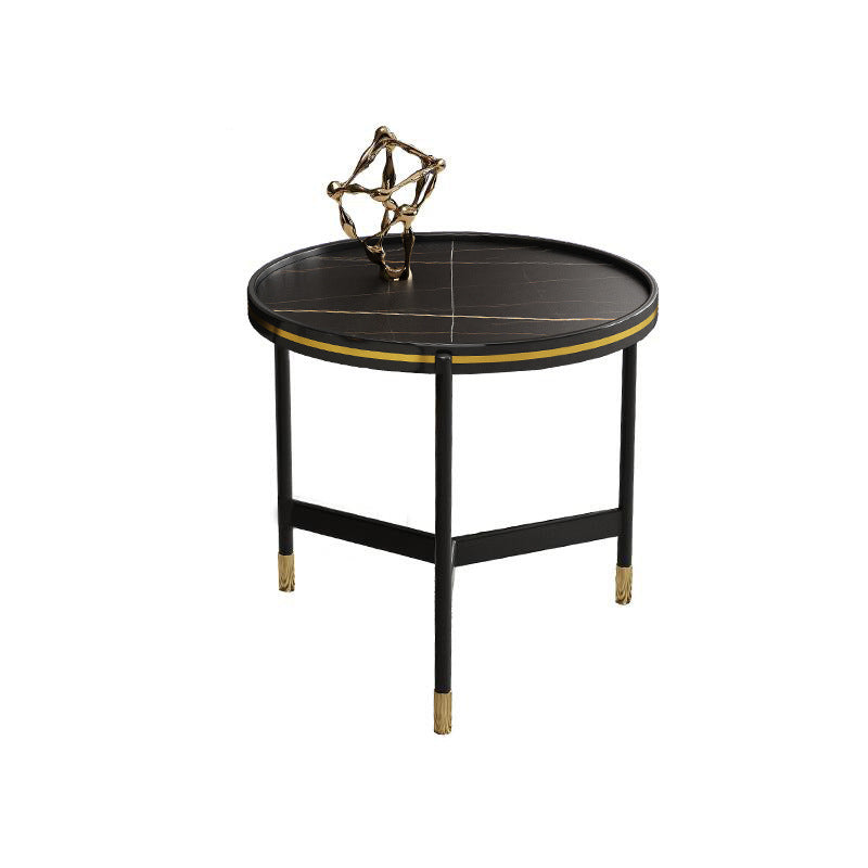 Round Slate 3 Legs Coffee Cocktail Table 2-Piece Coffee Table Set 19.7"L x 19.7"W x 19.7"H Black Gold Clearhalo 'Coffee & Accent Tables' 'Coffee Tables' 'coffee_tables' 'furn' 'furn_coffee_tables' 'Furniture' 'Living Room Furniture' 6290016