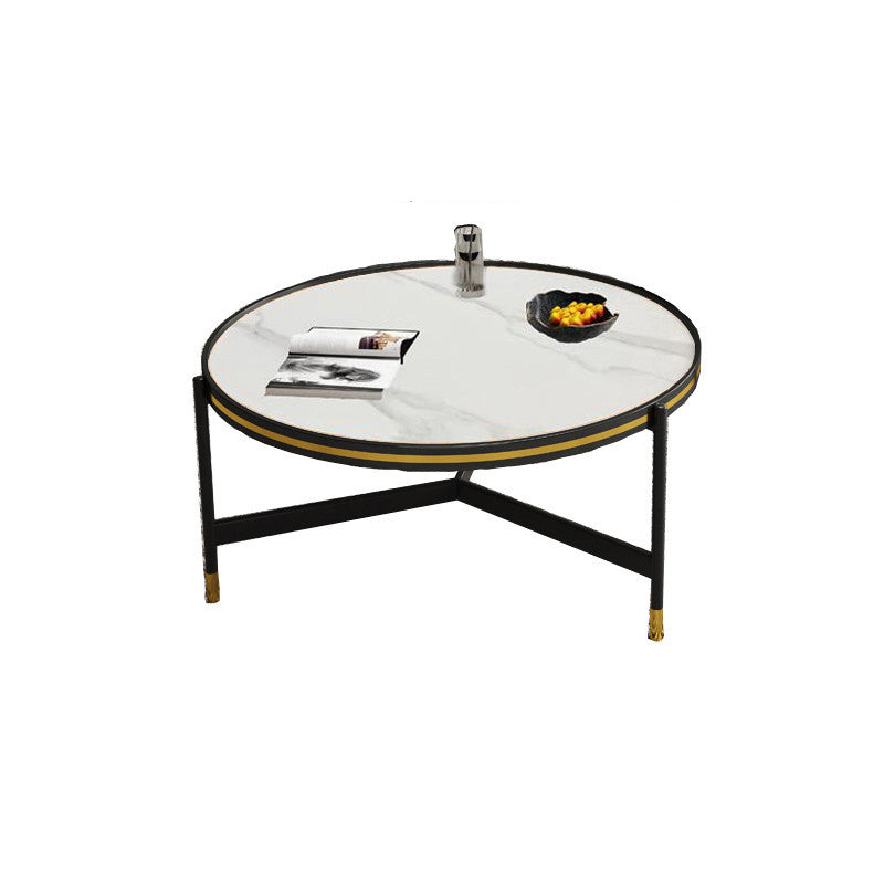 Round Slate 3 Legs Coffee Cocktail Table 2-Piece Coffee Table Set 31.5"L x 31.5"W x 16"H White Clearhalo 'Coffee & Accent Tables' 'Coffee Tables' 'coffee_tables' 'furn' 'furn_coffee_tables' 'Furniture' 'Living Room Furniture' 6290018