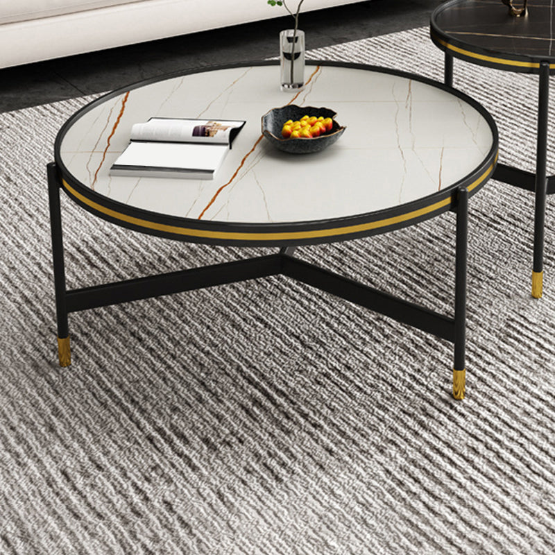 Round Slate 3 Legs Coffee Cocktail Table 2-Piece Coffee Table Set 31.5"L x 31.5"W x 16"H White Gold Clearhalo 'Coffee & Accent Tables' 'Coffee Tables' 'coffee_tables' 'furn' 'furn_coffee_tables' 'Furniture' 'Living Room Furniture' 6290020