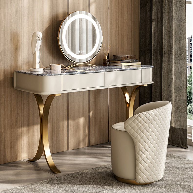 Slaapkamer make-up ijdelheid luxueuze stenen top dressoir met gewatteerde ontlasting