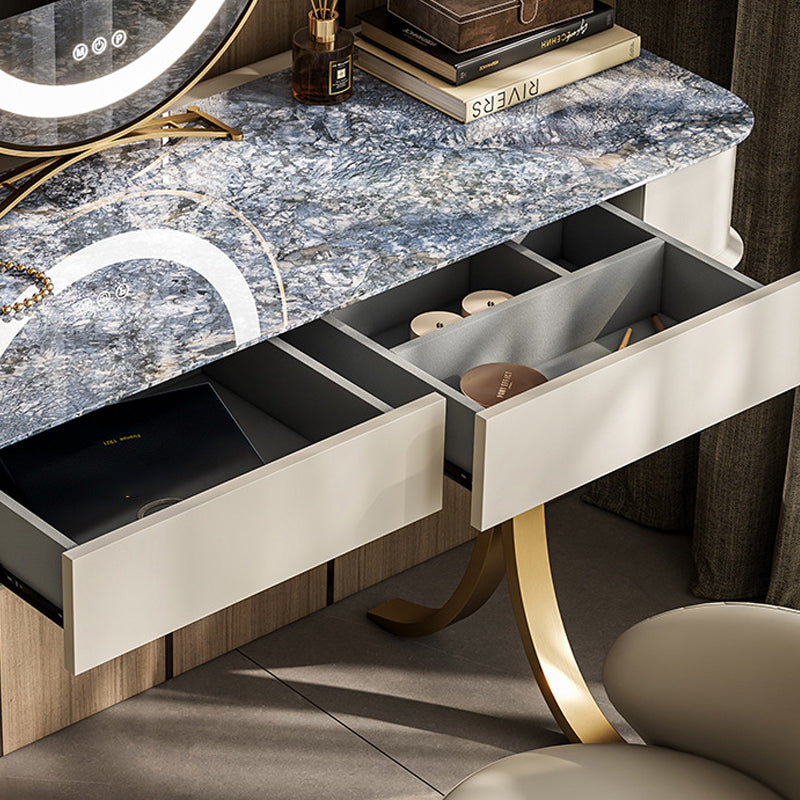 Slaapkamer make-up ijdelheid luxueuze stenen top dressoir met gewatteerde ontlasting