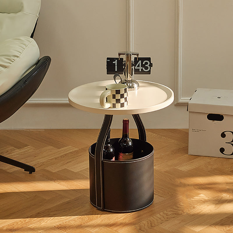 コンテンポラリーラウンドサイドエンドテーブルレザーペデスタルエンドテーブル