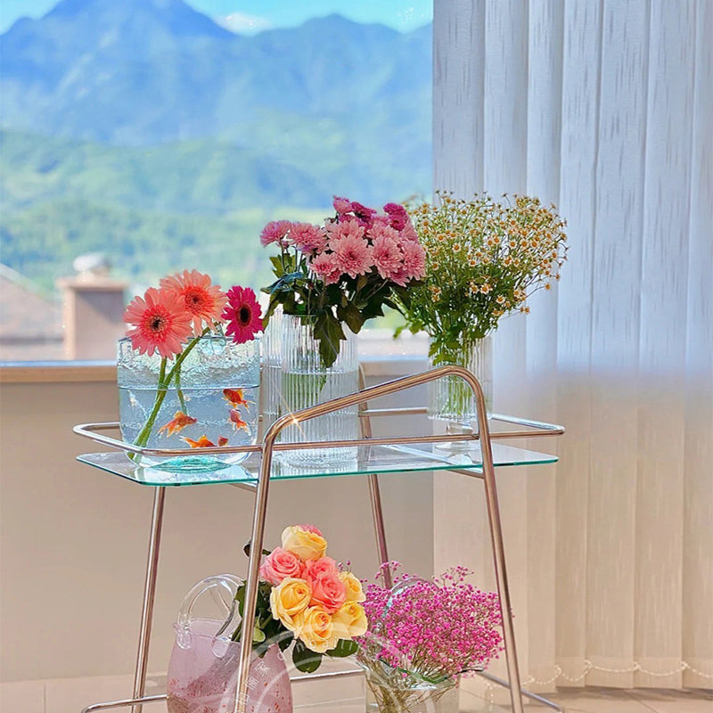 Vidrio modernista con mesa rectangular de la sala de estar de doble nivel rectangular