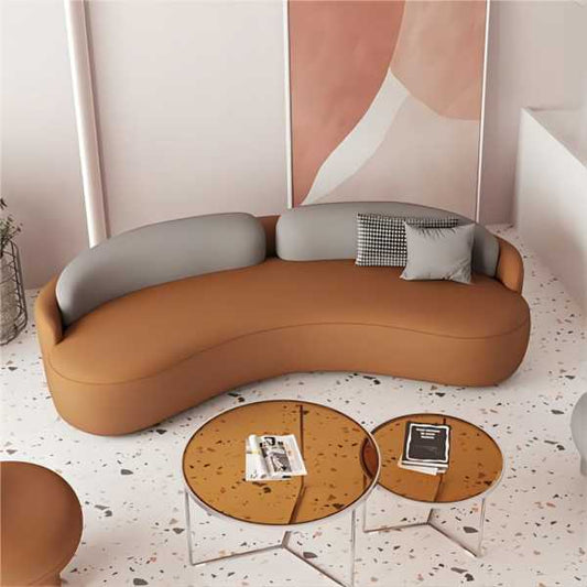 Contemporary 25.59"H Faux Leather Tuxedo Arm Curved Sofa for Living Room