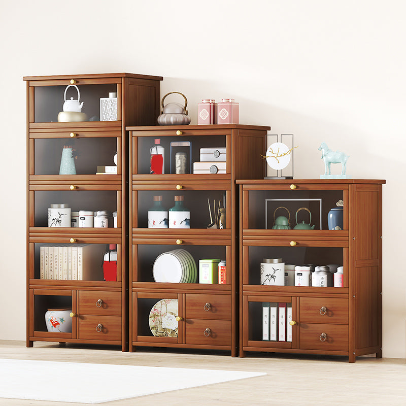 Mid-Century Modern Wood Accent Cabinet 26.4" W Glass Paned Chest in Brown Clearhalo 'Cabinets & Chests' 'cabinets_chests' 'furn' 'furn_cabinets_chests' 'Furniture' 'Living Room Furniture' 6290427