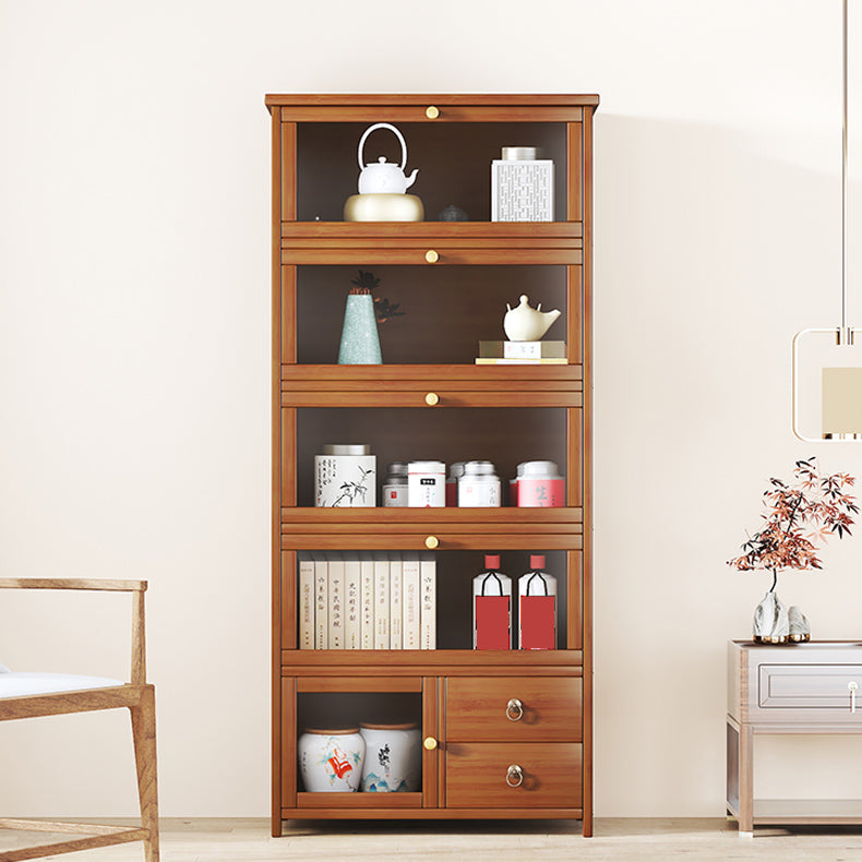 Mid-Century Modern Wood Accent Cabinet 26.4" W Glass Paned Chest in Brown Clearhalo 'Cabinets & Chests' 'cabinets_chests' 'furn' 'furn_cabinets_chests' 'Furniture' 'Living Room Furniture' 6290428