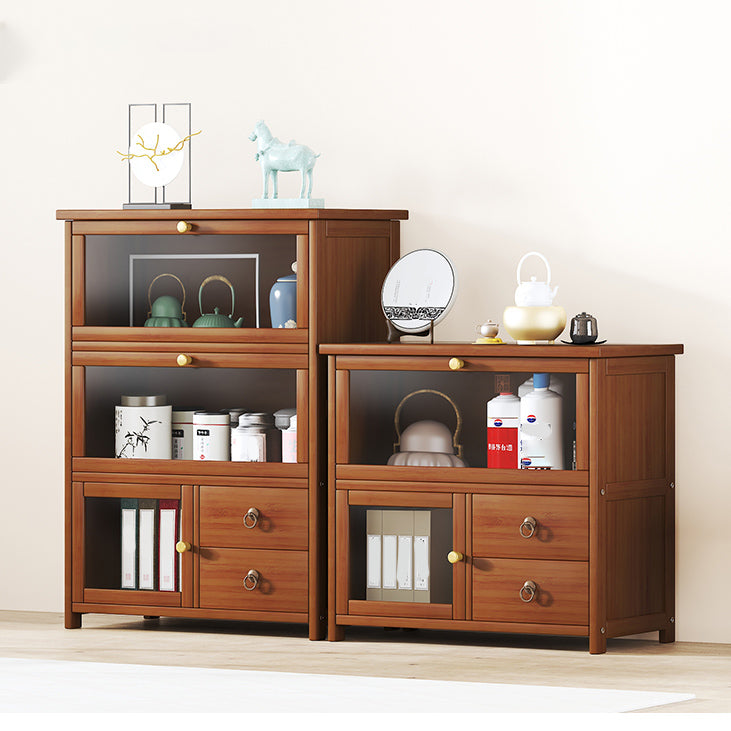 Mid-Century Modern Wood Accent Cabinet 26.4" W Glass Paned Chest in Brown Clearhalo 'Cabinets & Chests' 'cabinets_chests' 'furn' 'furn_cabinets_chests' 'Furniture' 'Living Room Furniture' 6290431