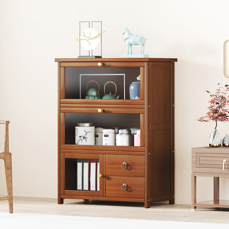 Mid-Century Modern Wood Accent Cabinet 26.4" W Glass Paned Chest in Brown Clearhalo 'Cabinets & Chests' 'cabinets_chests' 'furn' 'furn_cabinets_chests' 'Furniture' 'Living Room Furniture' 6290432