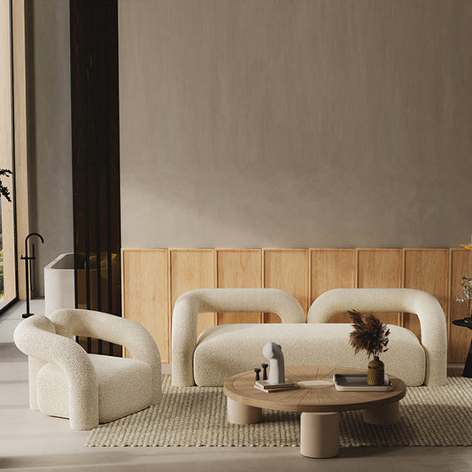 Contemporary White Sofa with Tuxedo Arm and Tight Back in Wool