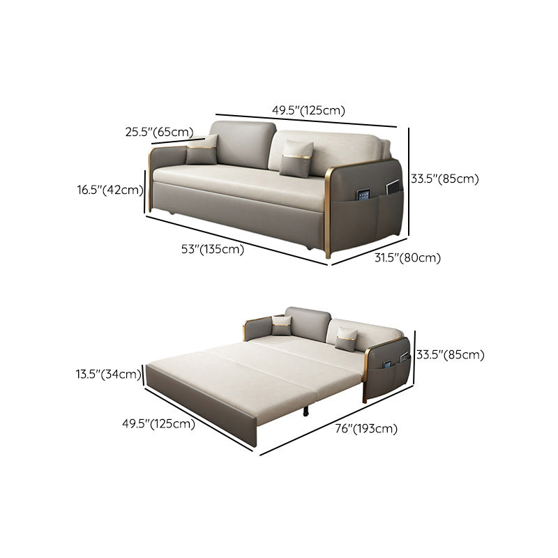 33.46" H Faux Leather Square Arm Sofa Bed with Storage For Living Room