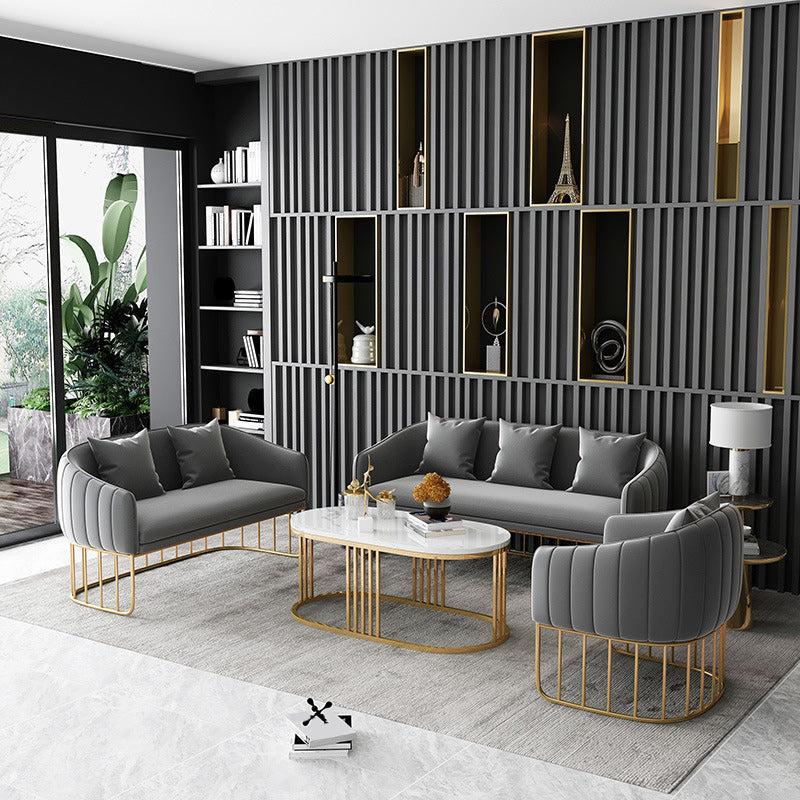 Contemporary Blue/Gray Sofa with Tuxedo Arm and Pillows for Apartment