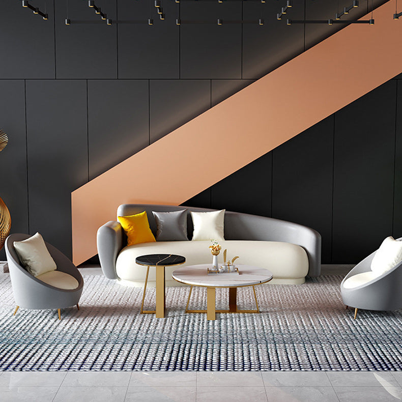 Sofá contemporáneo de brazo cuadrado de cuero de forma gris para sala de estar para sala de estar