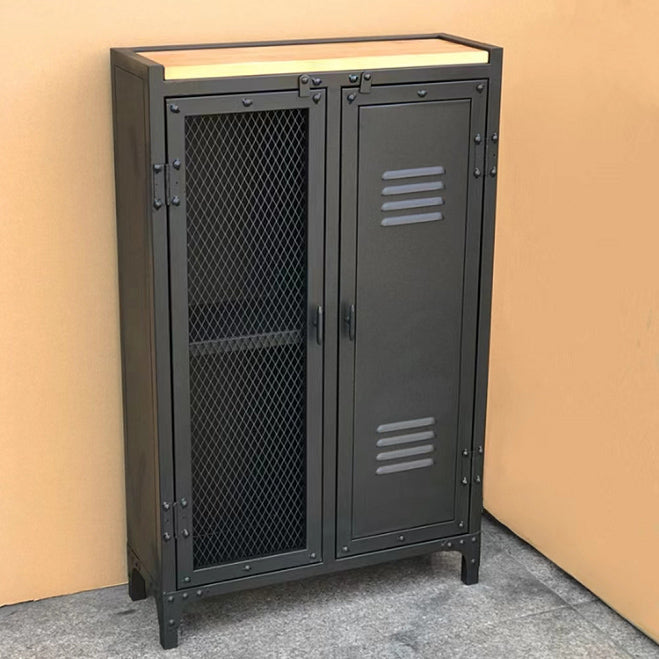 工業スタイル39.4 "背の高いチェスト2-黒のドア鉄のアクセントキャビネット