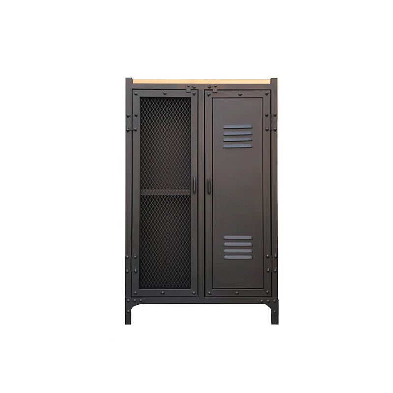 工業スタイル39.4 "背の高いチェスト2-黒のドア鉄のアクセントキャビネット