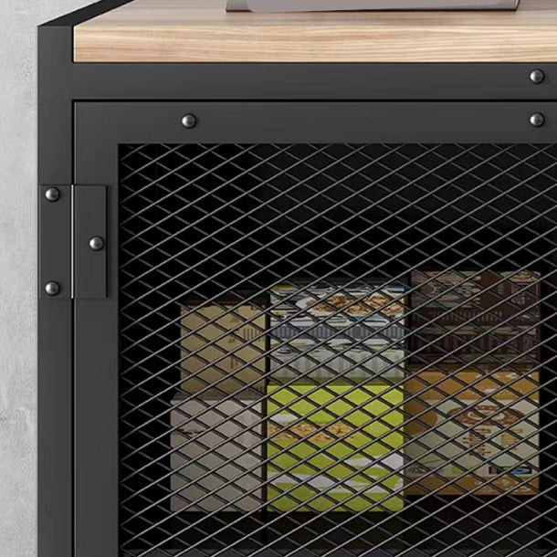 工業スタイル39.4 "背の高いチェスト2-黒のドア鉄のアクセントキャビネット