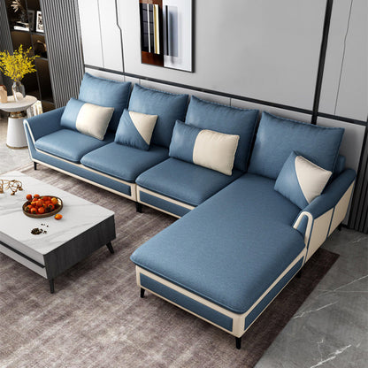 Blue Scandinavian Pillow Back Sectional Sofa Flared Arm Sectional