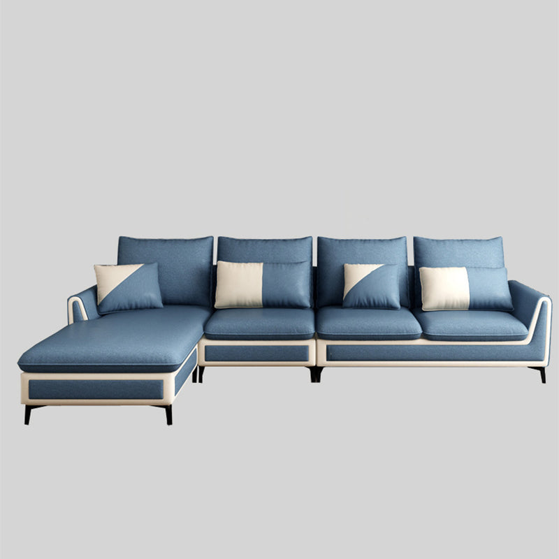 Blue Scandinavian Pillow Back Sectional Sofa Flared Arm Sectional