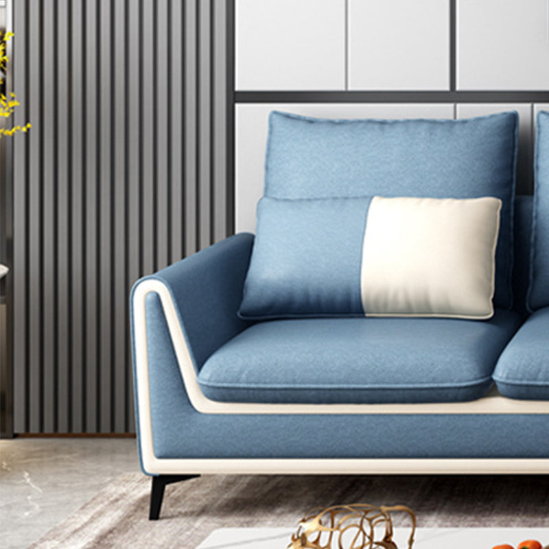 Blue Scandinavian Pillow Back Sectional Sofa Flared Arm Sectional