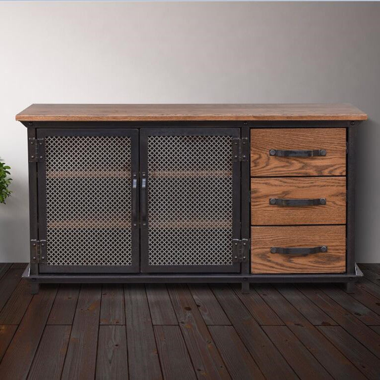 Industrial Iron 2 - Door Accent Cabinet Distressed Wood Chest with 3 Drawers