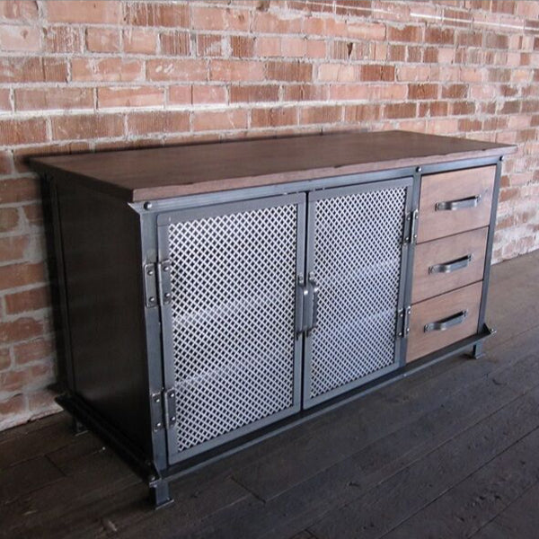 Industrial Iron 2 - Door Accent Cabinet Distressed Wood Chest with 3 Drawers