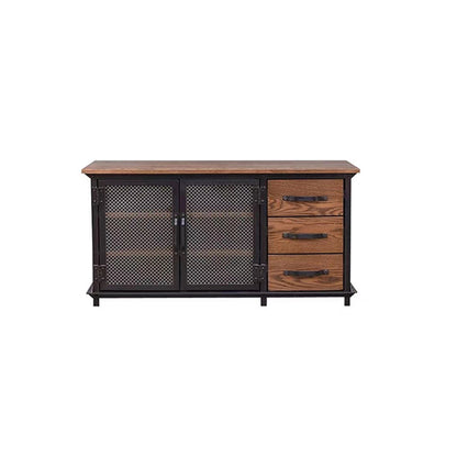 Industrial Iron 2 - Door Accent Cabinet Distressed Wood Chest with 3 Drawers