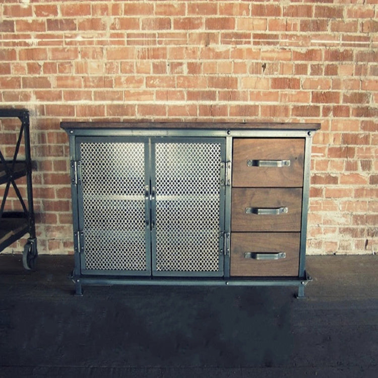 Industrial Iron 2 - Door Accent Cabinet Distressed Wood Chest with 3 Drawers