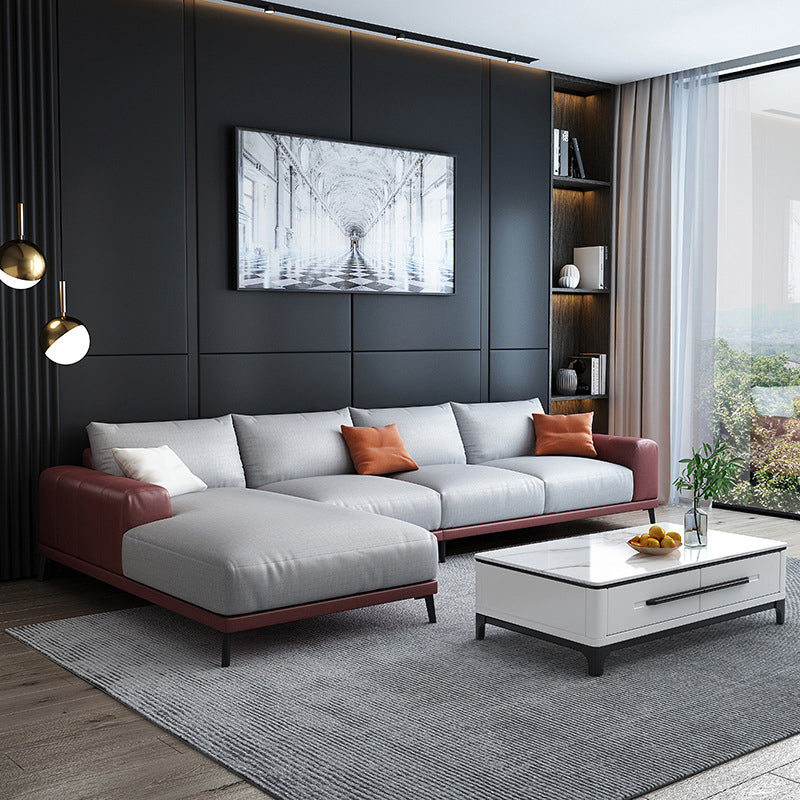 Braccio quadrato sciolto retro sezionale con chaise fauci in pelle 4 posti sezionale