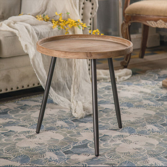 素朴なソリッドウッド3脚トレイトップラウンド苦しんでいるリビングルームサイドテーブル