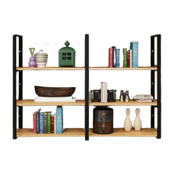 Metal and Wooden Shelf Bookcase Modern Wall Mounted Natural Bookshelf for Study Room