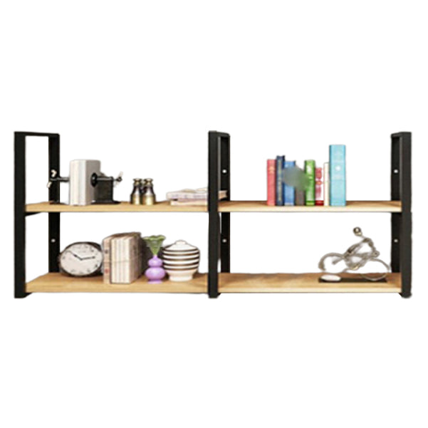 Metal and Wooden Shelf Bookcase Modern Wall Mounted Natural Bookshelf for Study Room