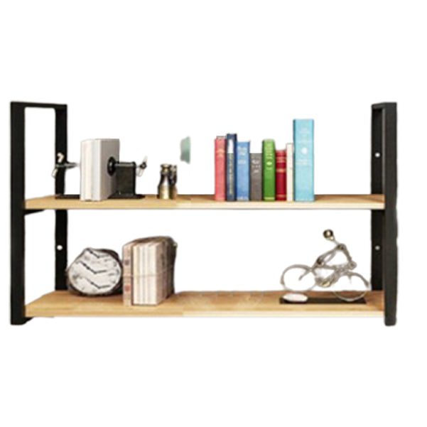 Metal and Wooden Shelf Bookcase Modern Wall Mounted Natural Bookshelf for Study Room