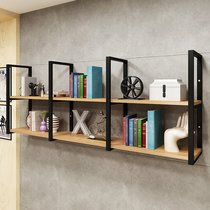 Metal and Wooden Shelf Bookcase Modern Wall Mounted Natural Bookshelf for Study Room