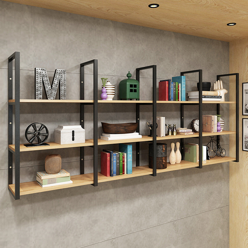 Metal and Wooden Shelf Bookcase Modern Wall Mounted Natural Bookshelf for Study Room