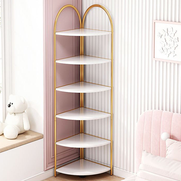 Modern Metal Shelf Bookcase Open Shelf Book Shelf for Living Room 11.8"L x 11.8"W x 68.1"H White-Gold Clearhalo 'Bookcases' 'furn' 'furn_bookcases' 'Furniture' 'Office Furniture' 6291111