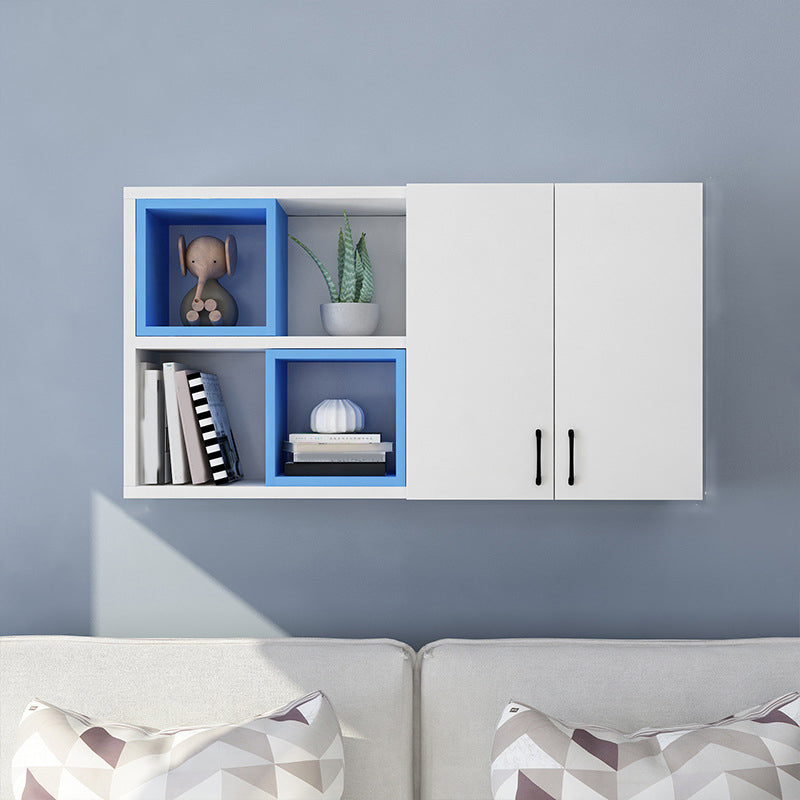 Modern Floating Bookshelf Wooden Wall Mounted Bookcase Shelves Included for Home 47.2"L x 9.4"W x 25.6"H White-Blue Clearhalo 'Bookcases' 'furn' 'furn_bookcases' 'Furniture' 'Office Furniture' 6291229
