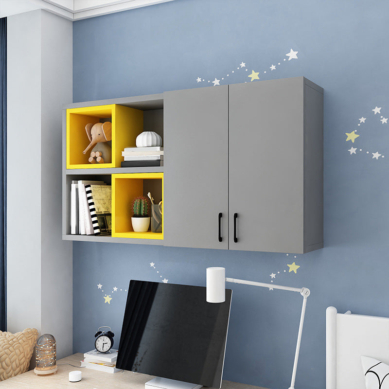 Modern Floating Bookshelf Wooden Wall Mounted Bookcase Shelves Included for Home 47.2"L x 9.4"W x 25.6"H Gray-Yellow Clearhalo 'Bookcases' 'furn' 'furn_bookcases' 'Furniture' 'Office Furniture' 6291230